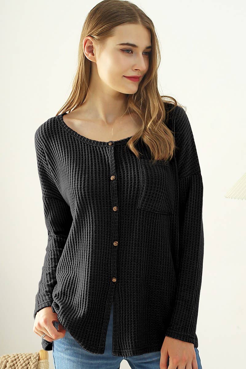 CWTSTL722_R NECK DETAILED BUTTON PULLOVER SWEATER KNIT TOP