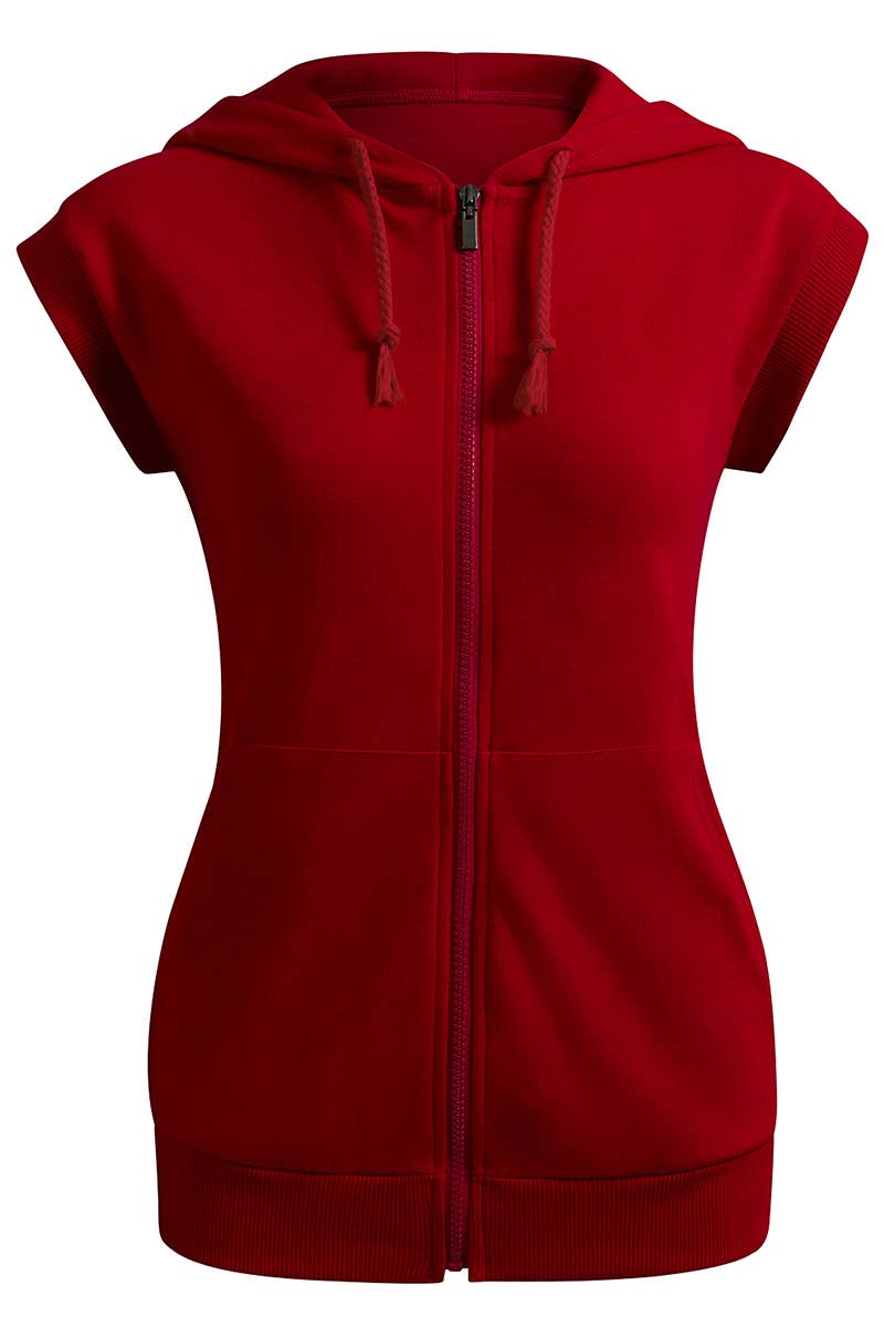KWOHOSL003_Sleeveless Hoodies Basic Hoodie Zip Up