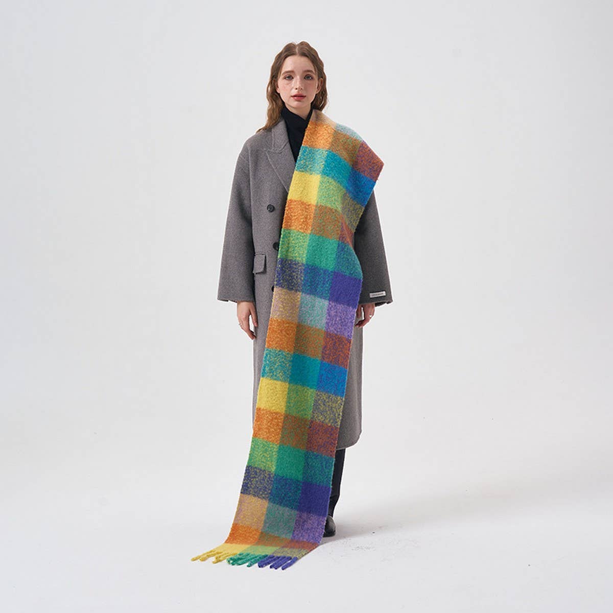 32% Wool Colorblock Plaid Scarf - Soft & Warm_CWASC2365
