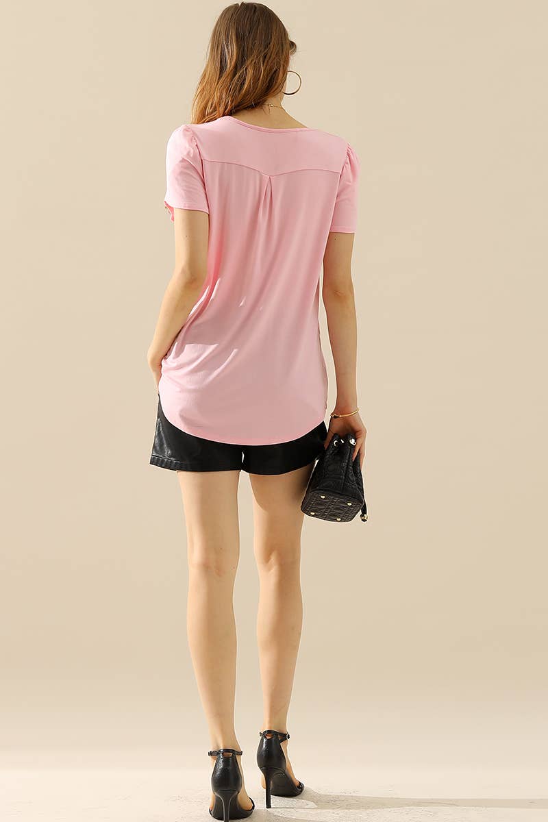 CWTTS643_SOLID V NECK SHORT TULIP SLEEVE TUNIC TOPS