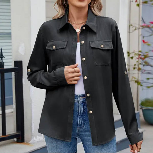 CASUAL BASIC SOLID COLOR LONG-SLEEVED SHIRT