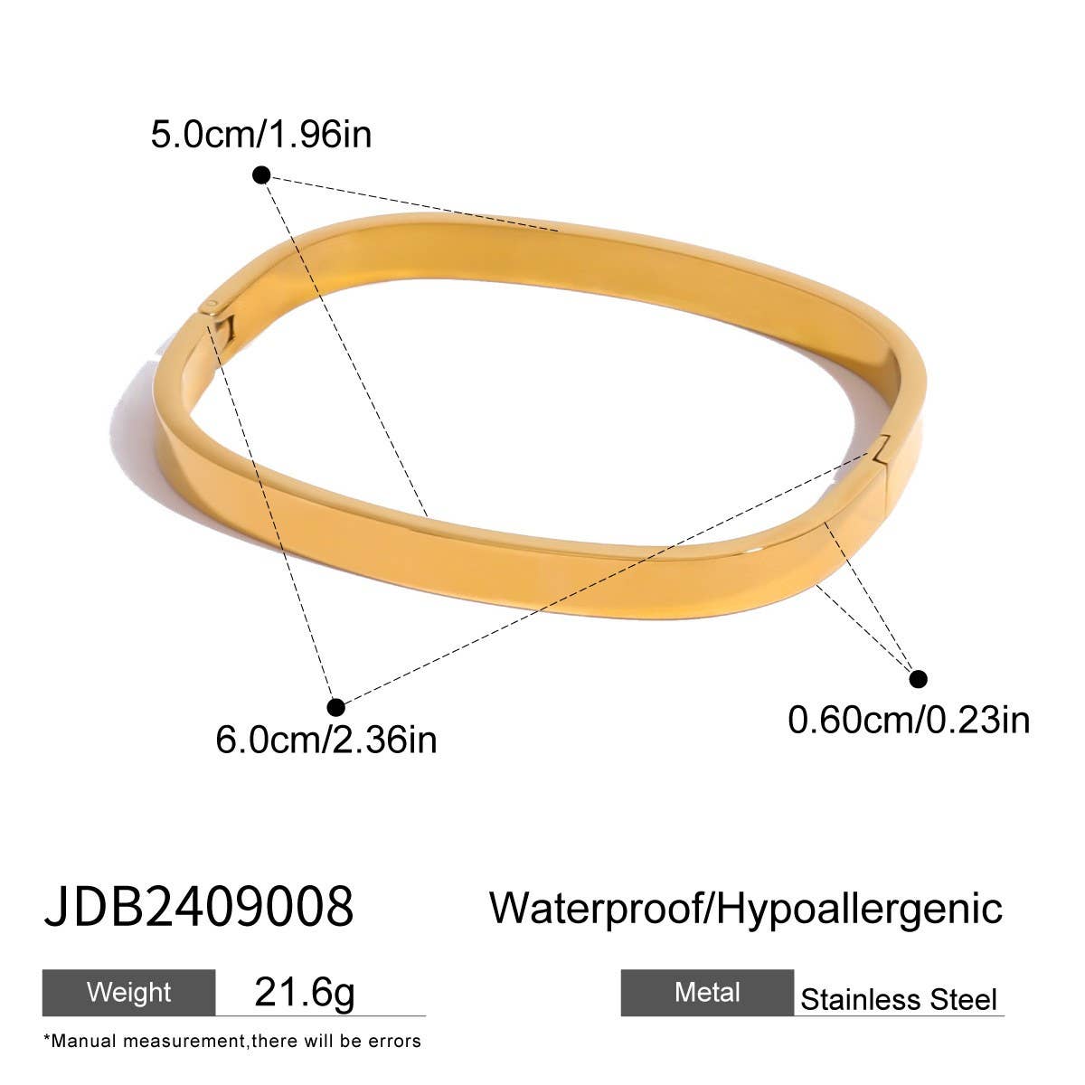 Stainless Steel Curved Clasp Bangle, Sleek Style_CWAJE4661