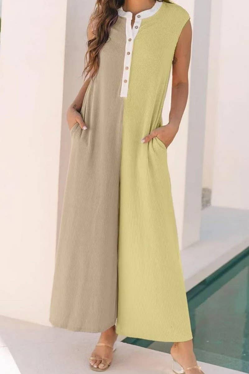 CWSJS1694_COLORBLOCK SLEEVELESS LOOSE FIT CASUAL JUMPSUIT