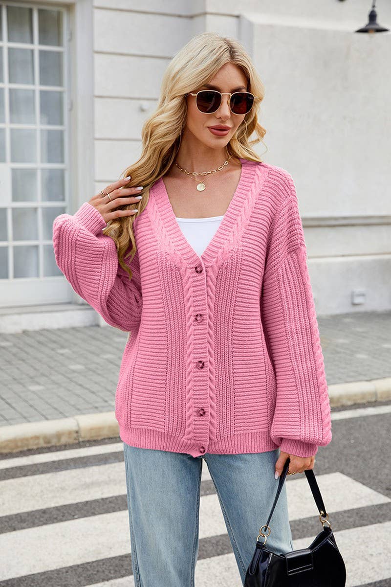 CWOCAL00686_LONG SLEEVE V-NECK CABLE KNIT CARDIGAN