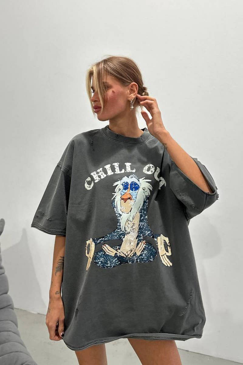 CWTTS1276_CARTOON PRINT OVERSIZED SHORT SLEEVE T-SHIRT