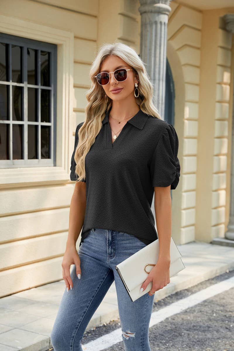 CWTTS0838_V-Neck Short Sleeve Knit Top