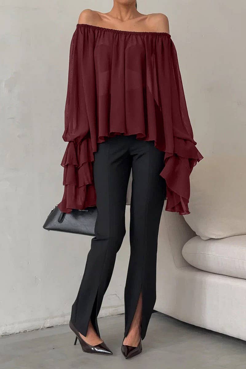 CWTBLL562_LOOSE-FITTING RUFFLED LONG-SLEEVED SHIRT