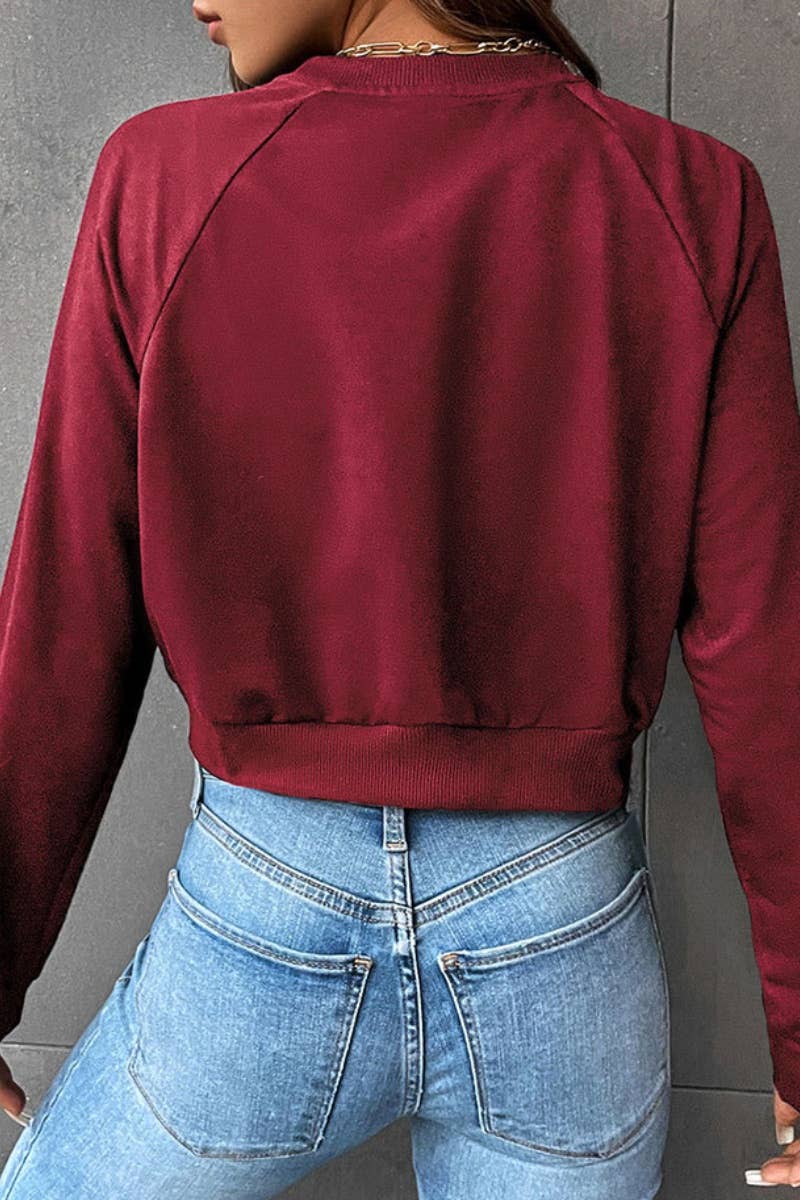 CWTBLL2885_CASUAL SPORTS CREW-NECK LONG-SLEEVED CROP HOODIE