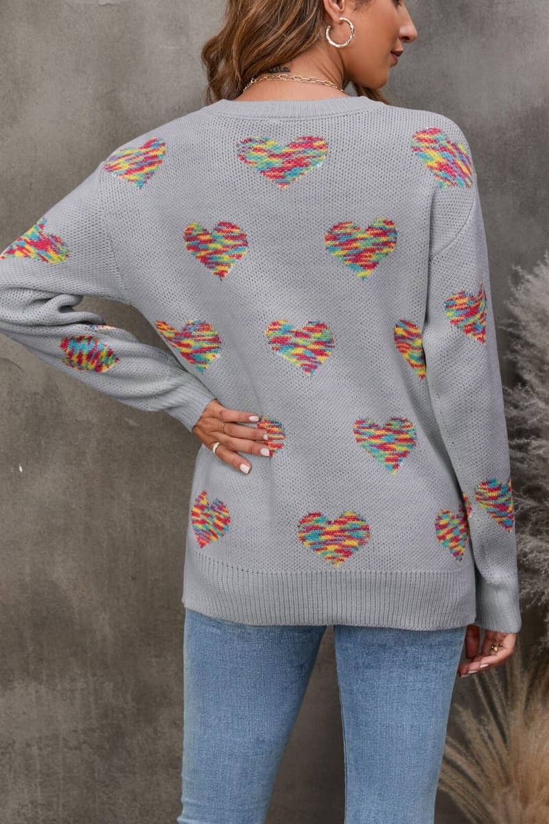 CWOSWL5187_KNITTED COLOR JACQUARD LOVE LONG-SLEEVED SWEATER