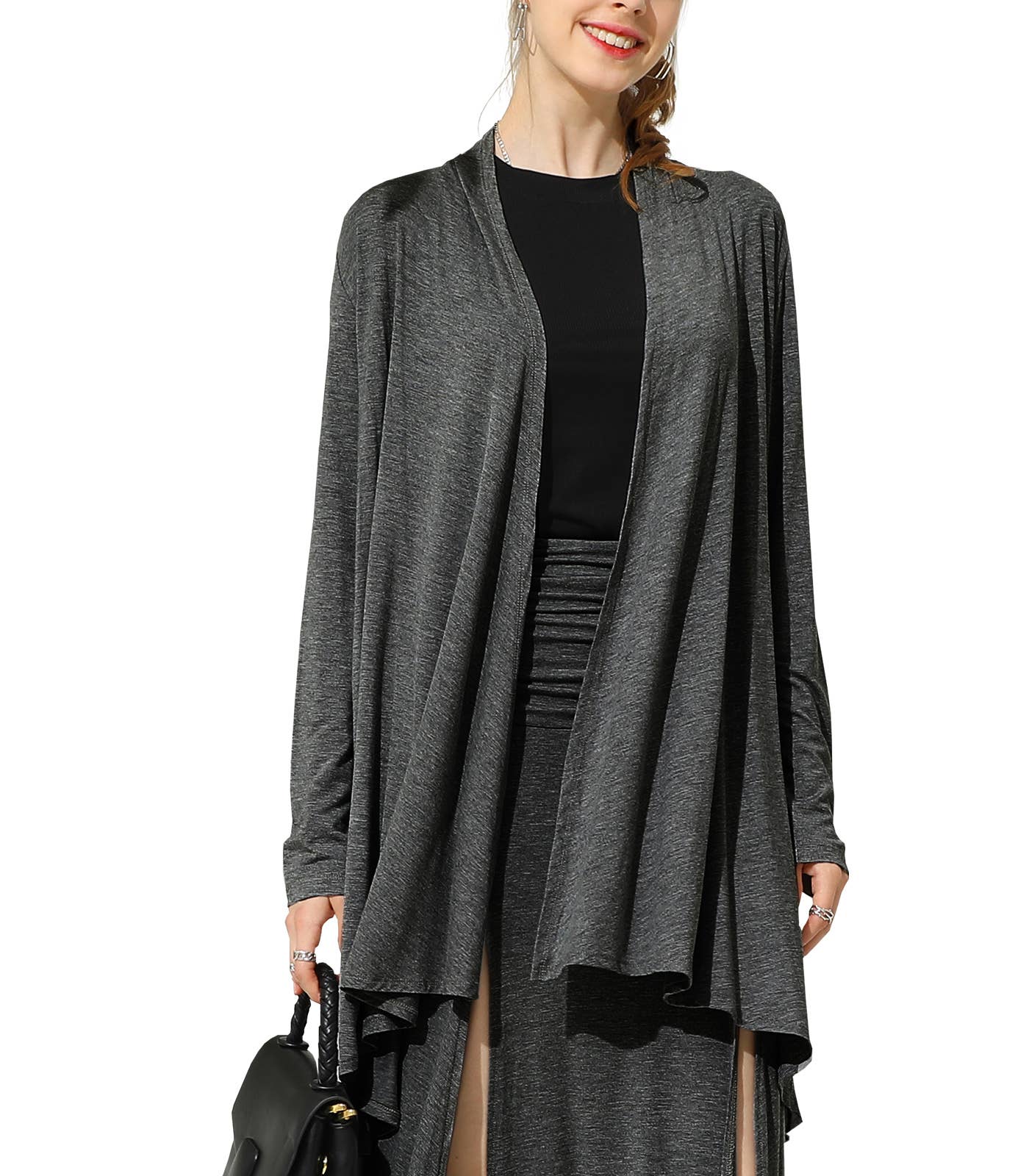 AWTL074_Long Sleeve Casual Open Front Long Cardigan
