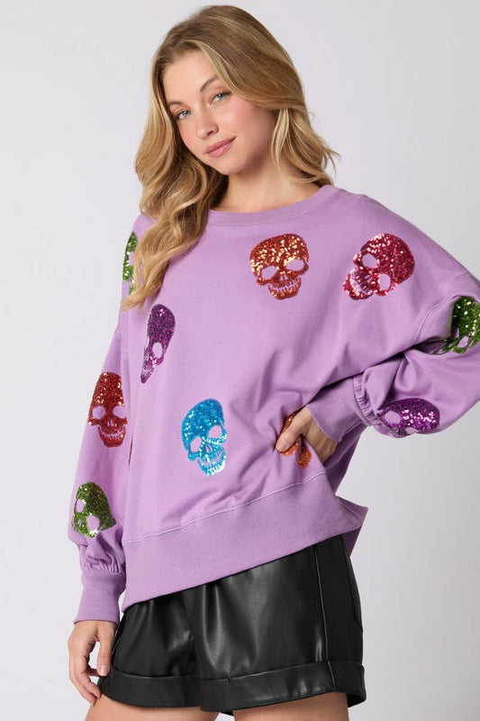 CWTBLL01228_HALLOWEEN SKULL SEQUINED SWEATSHIRT
