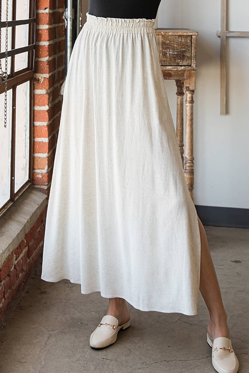 CWBLS092_MAXI SIDE SLIT DETAILED LINEN SKIRT