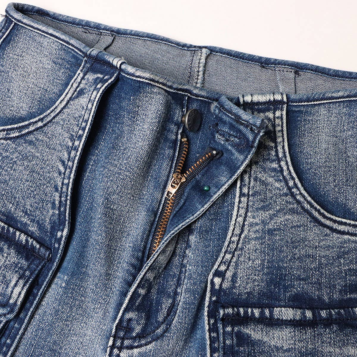 MID RISE STRAIGHT MULTI POCKET DESIGN CASUAL JEANS
