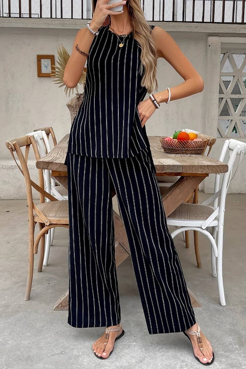 CWSTB2165_STRIPED VEST WIDE-LEG PANTS TWO-PIECE SET