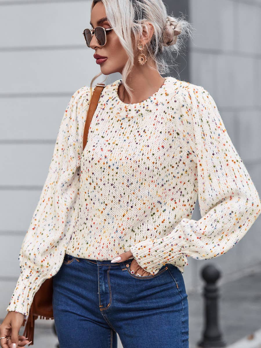 COLORED POLKA DOT PULLOVER SENSE KNIT SWEATER