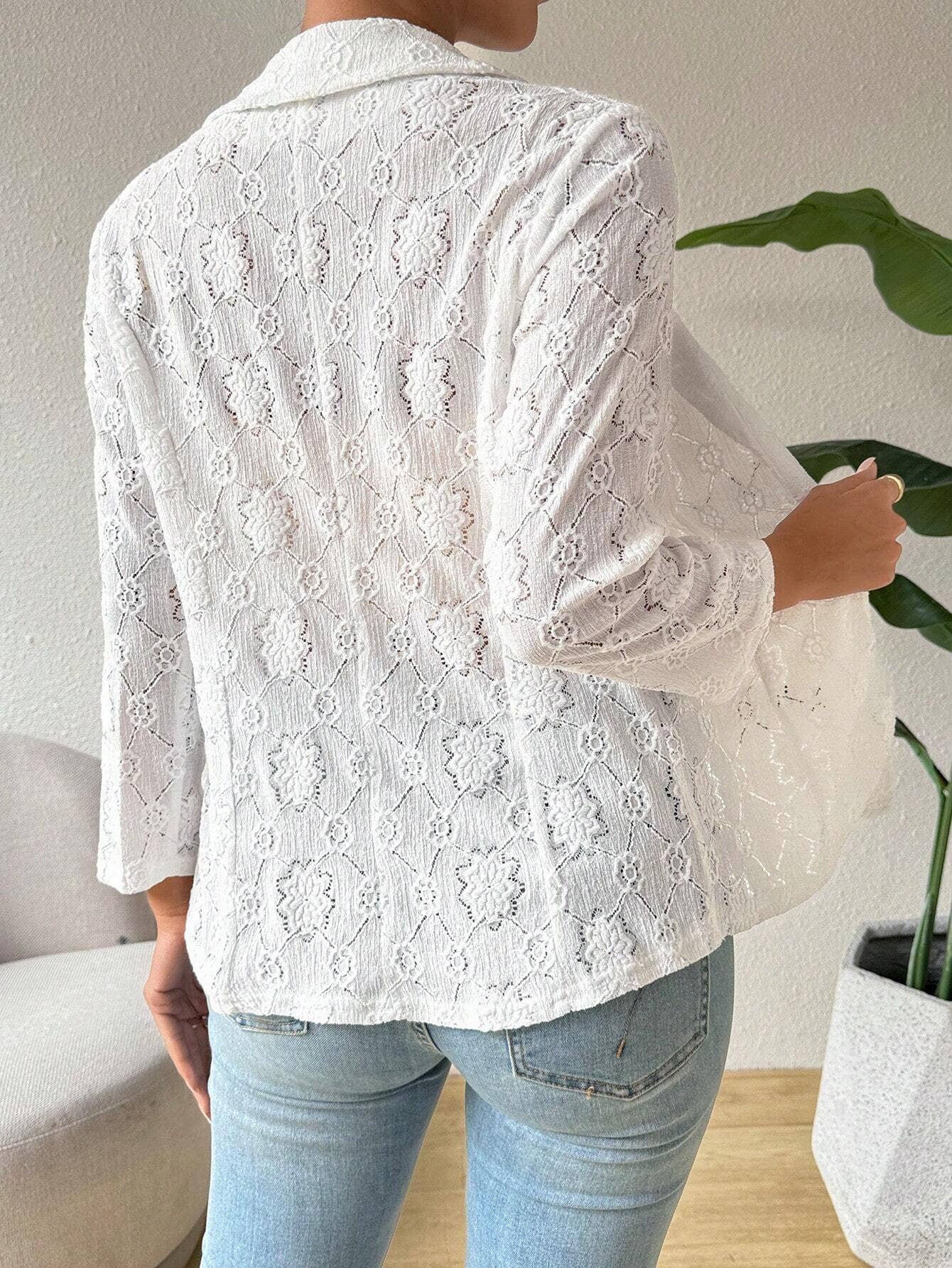 Elegant solid-color lace lapel casual suit jacket