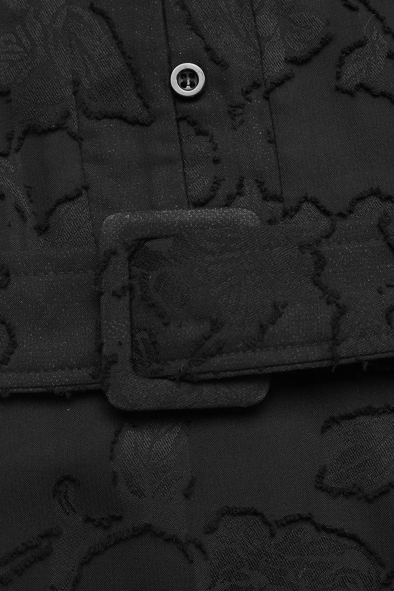 CWDSD10617_ELEGANT JACQUARD BELTED LONG SLEEVE DRESS