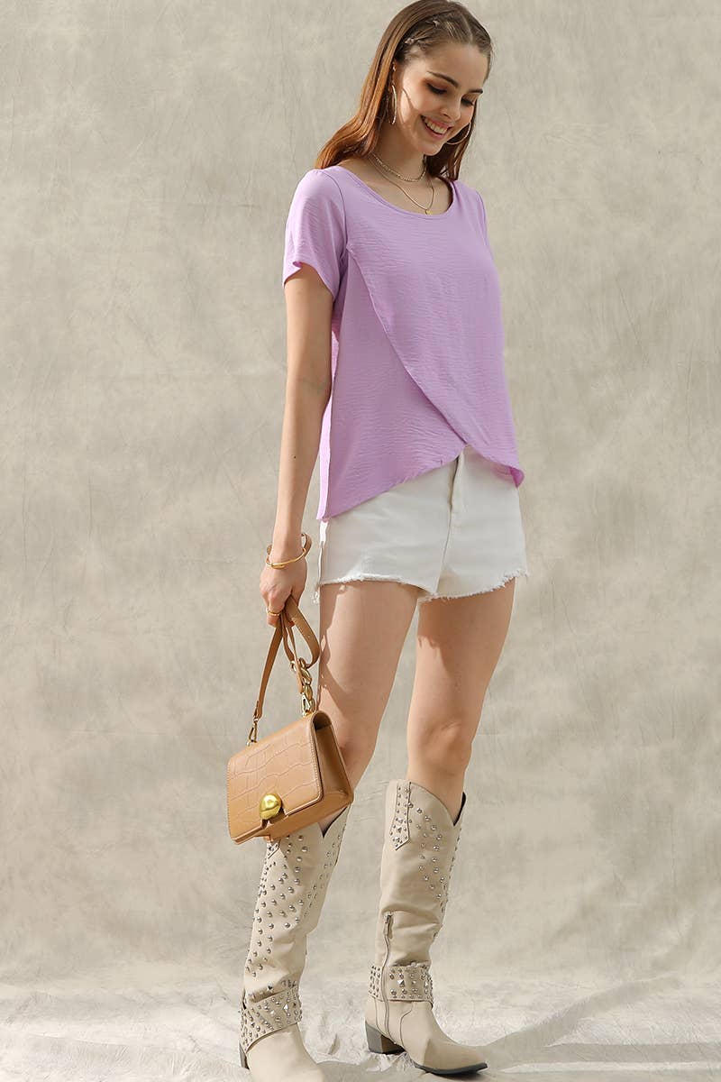 CWTBLS204_ROUND NECK SHORT SLEEVE TUNIC BLOUSE TOP