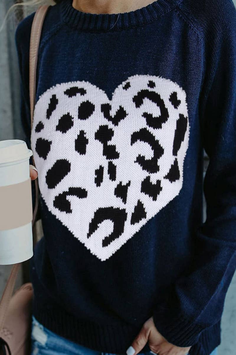 CWOSWL5177_WINTER LEOPARD PRINT LOVE LONG-SLEEVED SWEATER