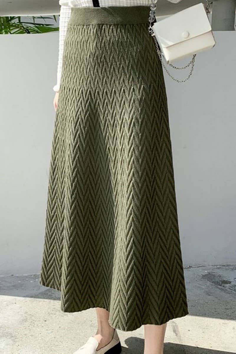 CWBLS0297_SOLID COLOR HIGH WAIST WIDE SWING KNITTED SKIRT