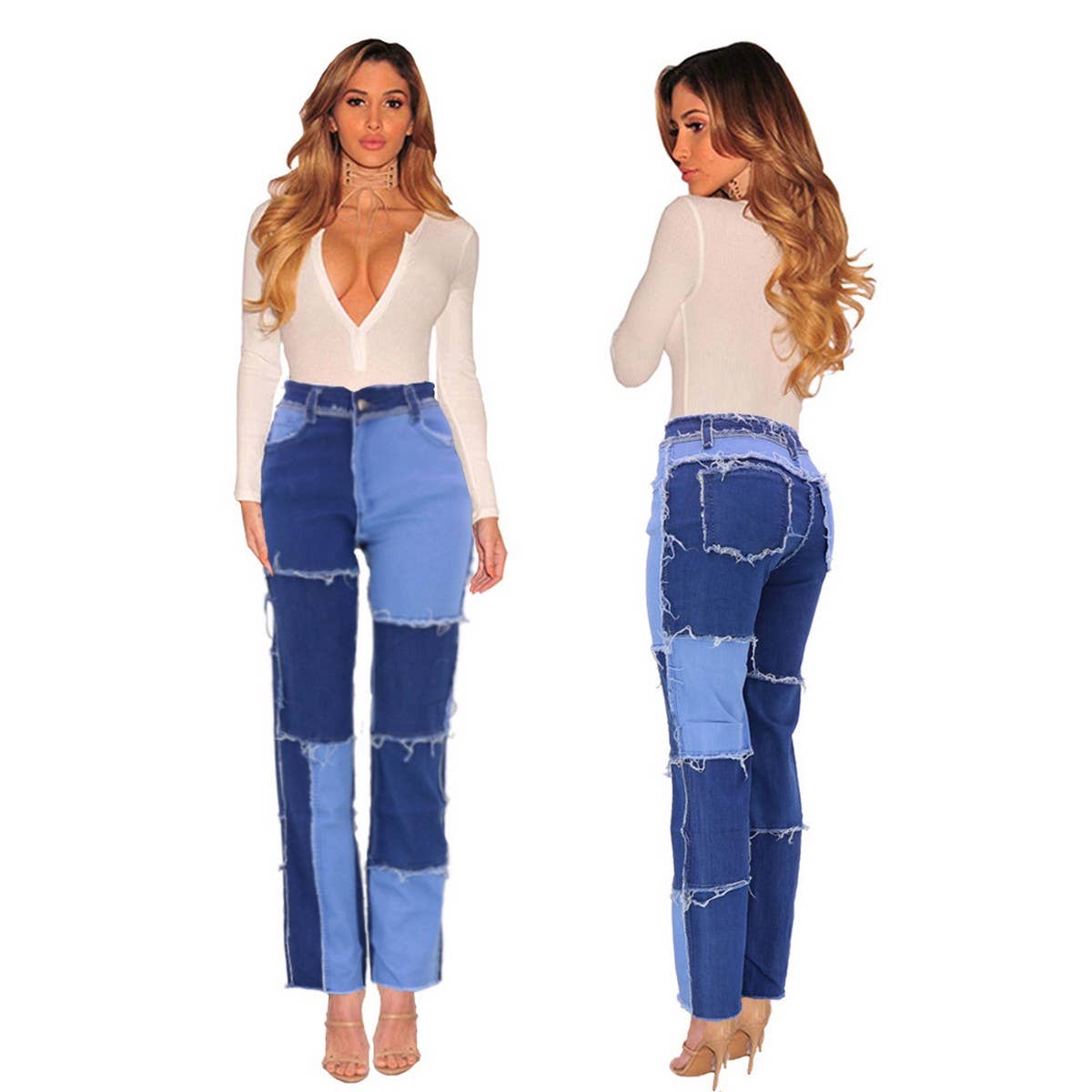 WOMENS DENIM PATCHWORK JEANS_CWJP0165
