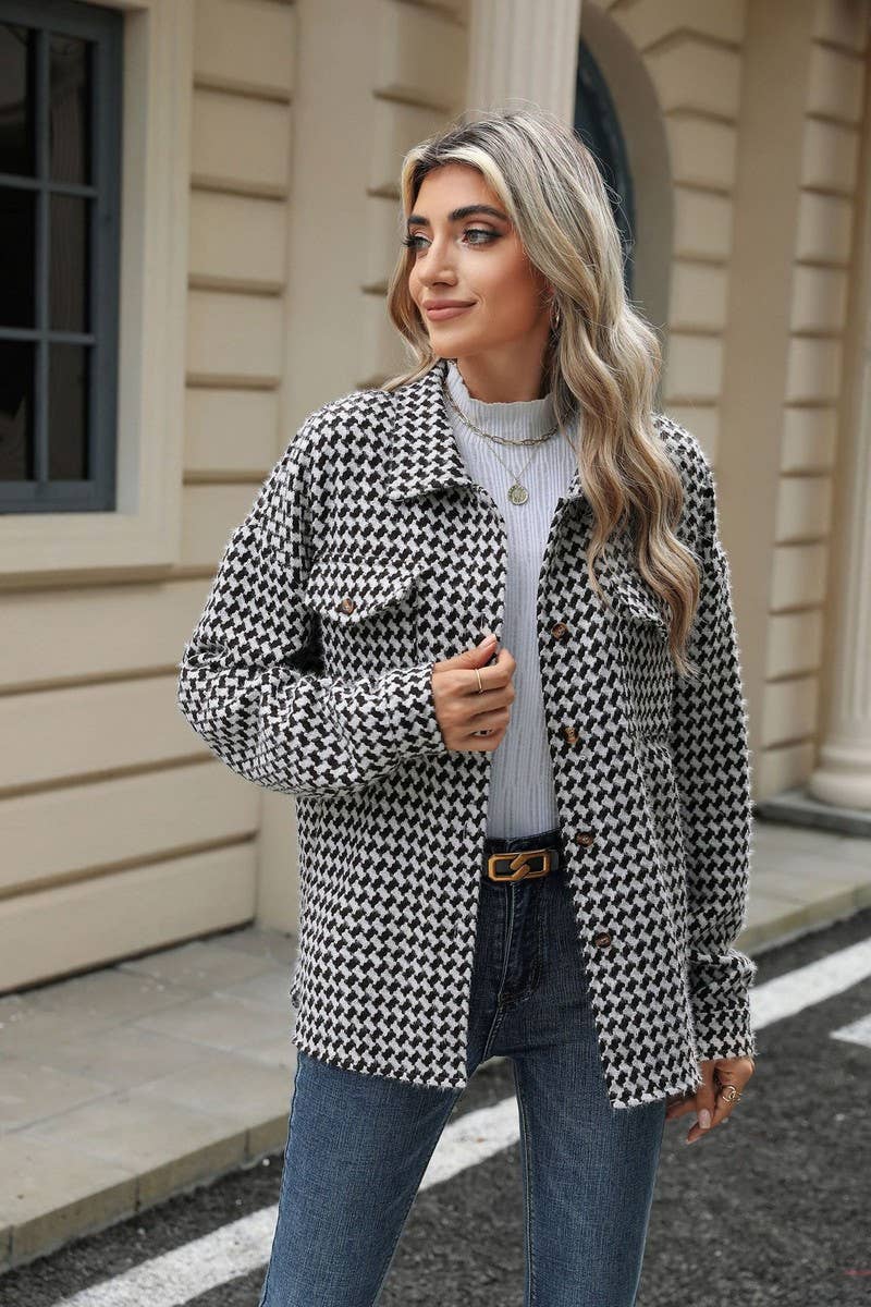 CWOCO0873_LAPEL PLAID POCKET LONG SLEEVE CARDIGAN COAT