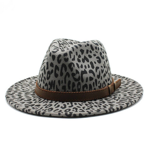 LEOPARD PRINT HAT JAZZ HAT WOOLEN HAT WIDE BRIM HAT_CWAH2582