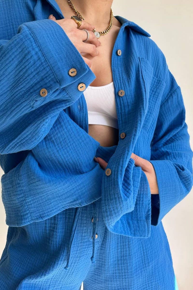 CWSTB1358_LAPEL SHIRT DRAWSTRING SHORTS TWO-PIECE SET