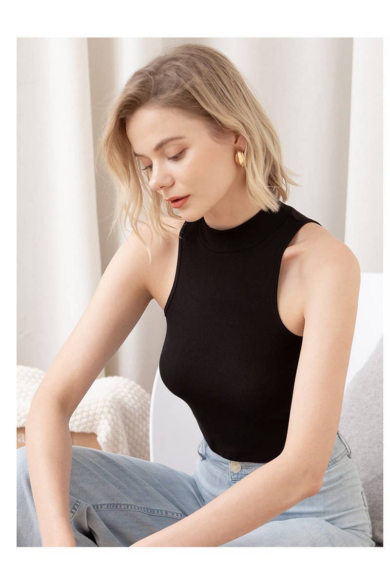 CWTTS0903_HALF HIGH NECK SLEEVELESS SLIM FIT TOP FOR WOMEN