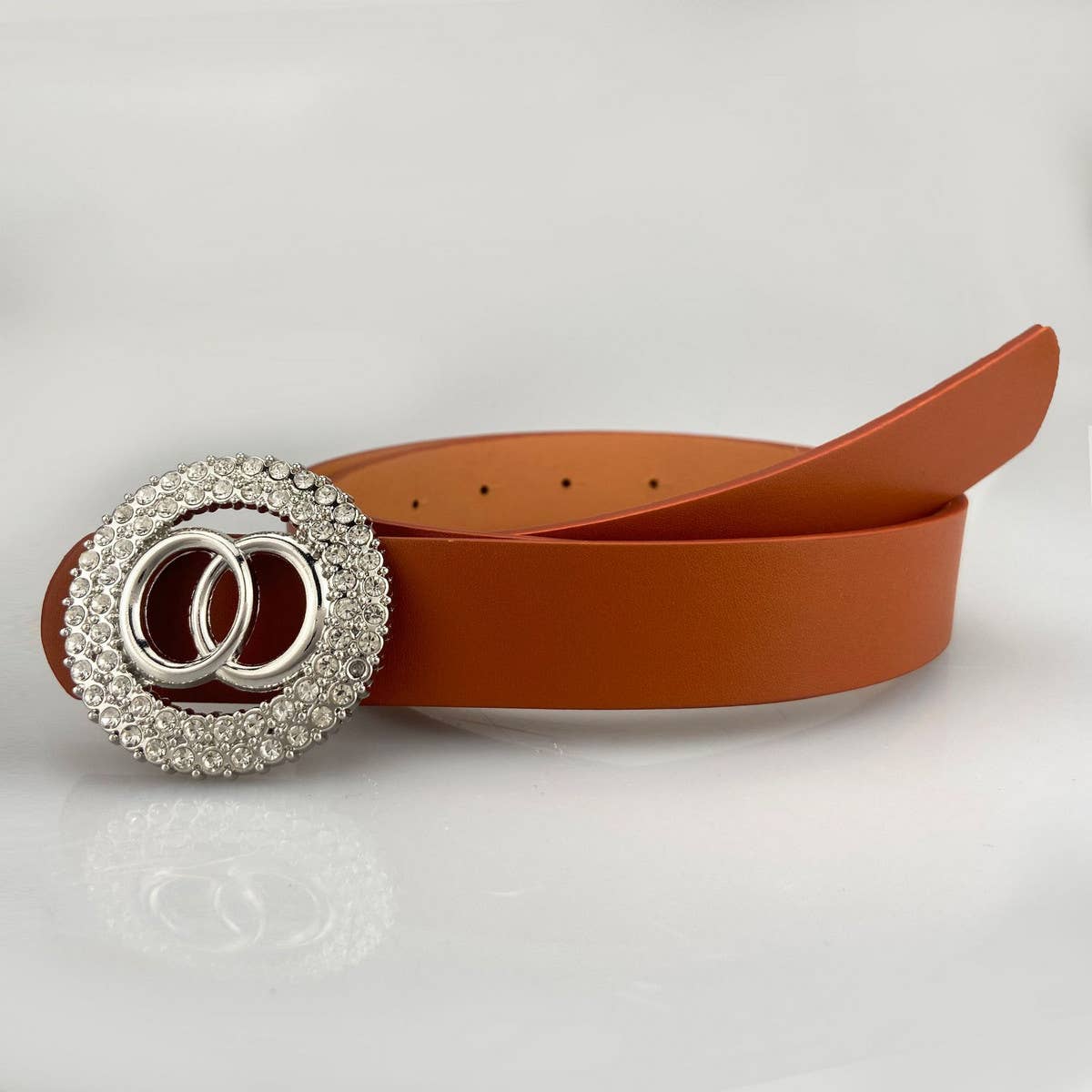 FASHION DOUBLE ROUND SMOOTH BUCKLE BELT_CWABE0128