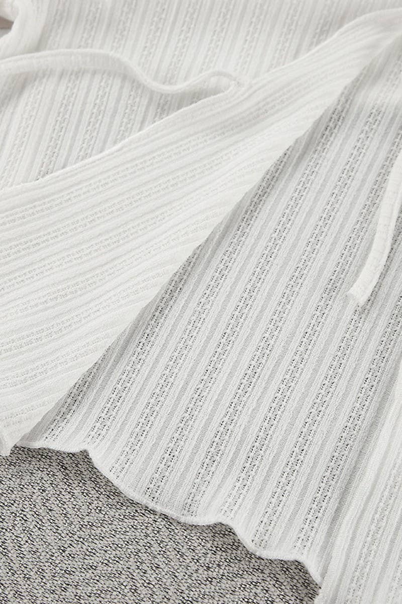 CWSPJ0171_WHITE KNITTED CARDIGAN PAJAMAS HOME WEAR SET