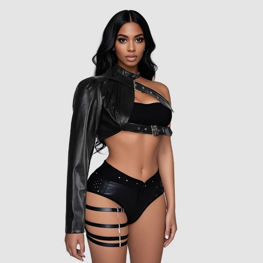 Black Punk PU Jacket – Asymmetrical Rock Style_CWMM9007