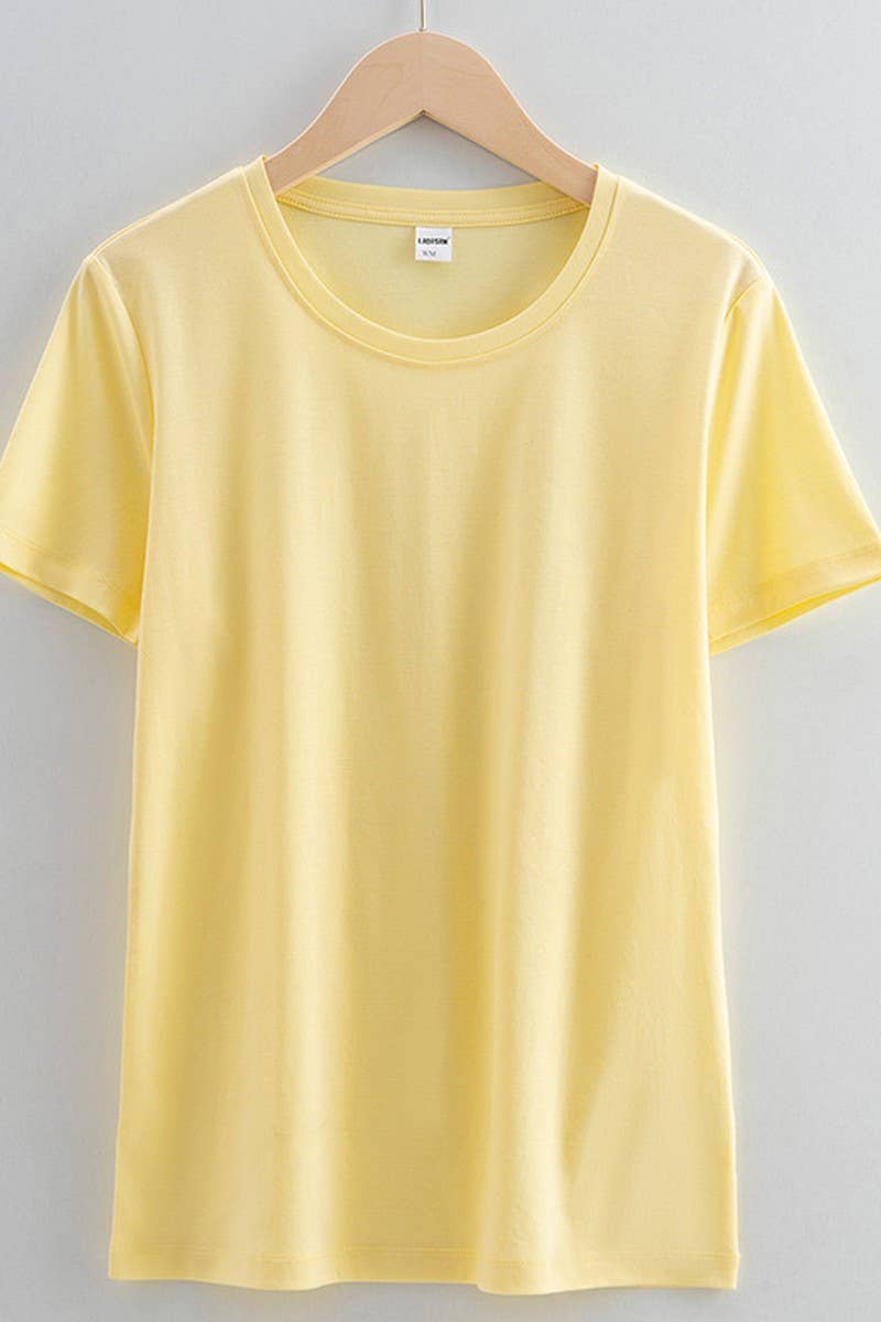 CWTTS1040_SOLID COLOR CASUAL ROUND NECK WOMEN T-SHIRT