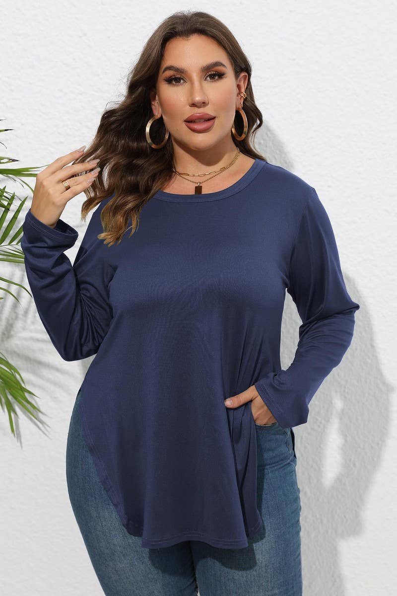CWTTL1309_PLUS Size Round Neck Long Sleeve Top