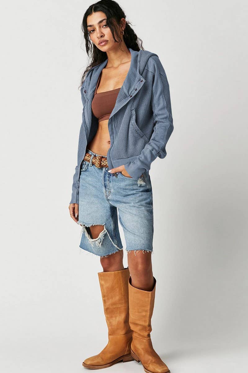 CWOJA1749_SLOUCHY ZIP-UP CROPPED PANEL HOODIE JACKET