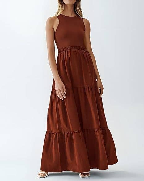 Crew-neck patchwork pit strip vest dress