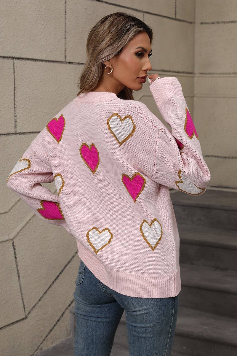 CWOSWL5782_CONTRAST VALENTINE'S DAY HEART PEACH SWEATER