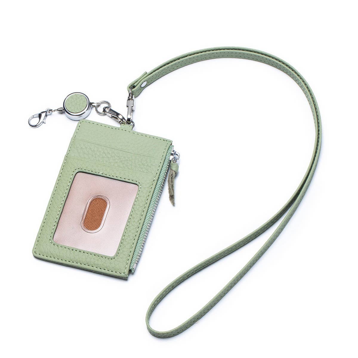 GENUINE LEATHER CARD HOLDER WITH ZIP-LOCK LANYARD_CWAB3828