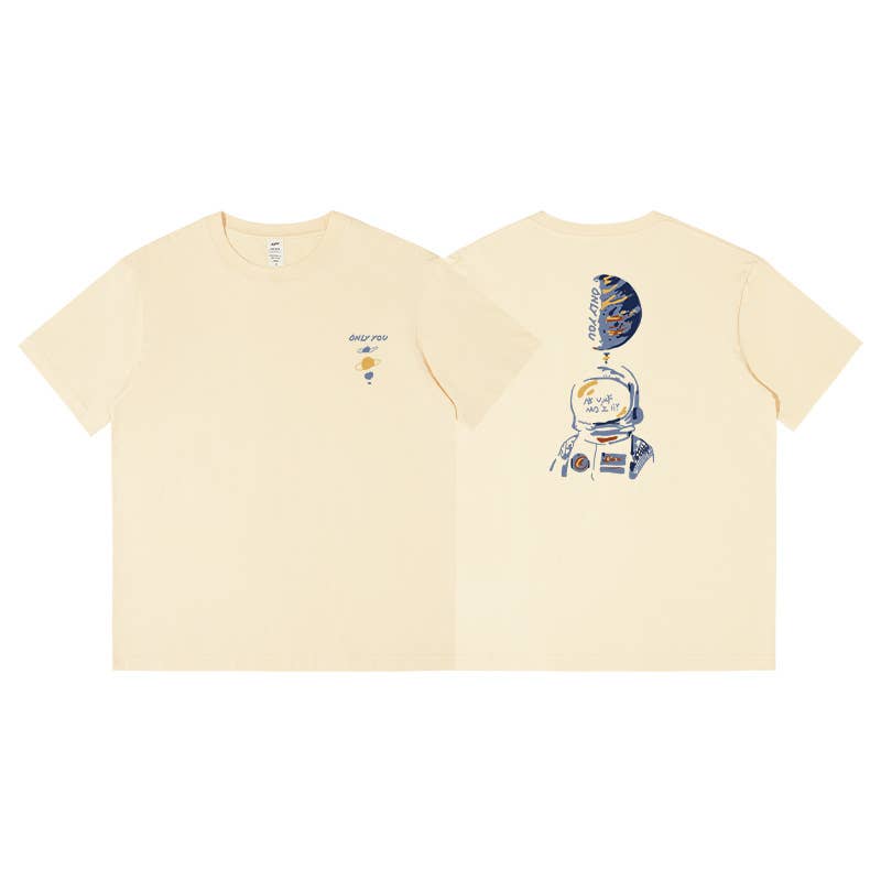 CWTTS0952_ASTRONAUT PRINT CASUAL LOOSE CREW NECK T SHIRT