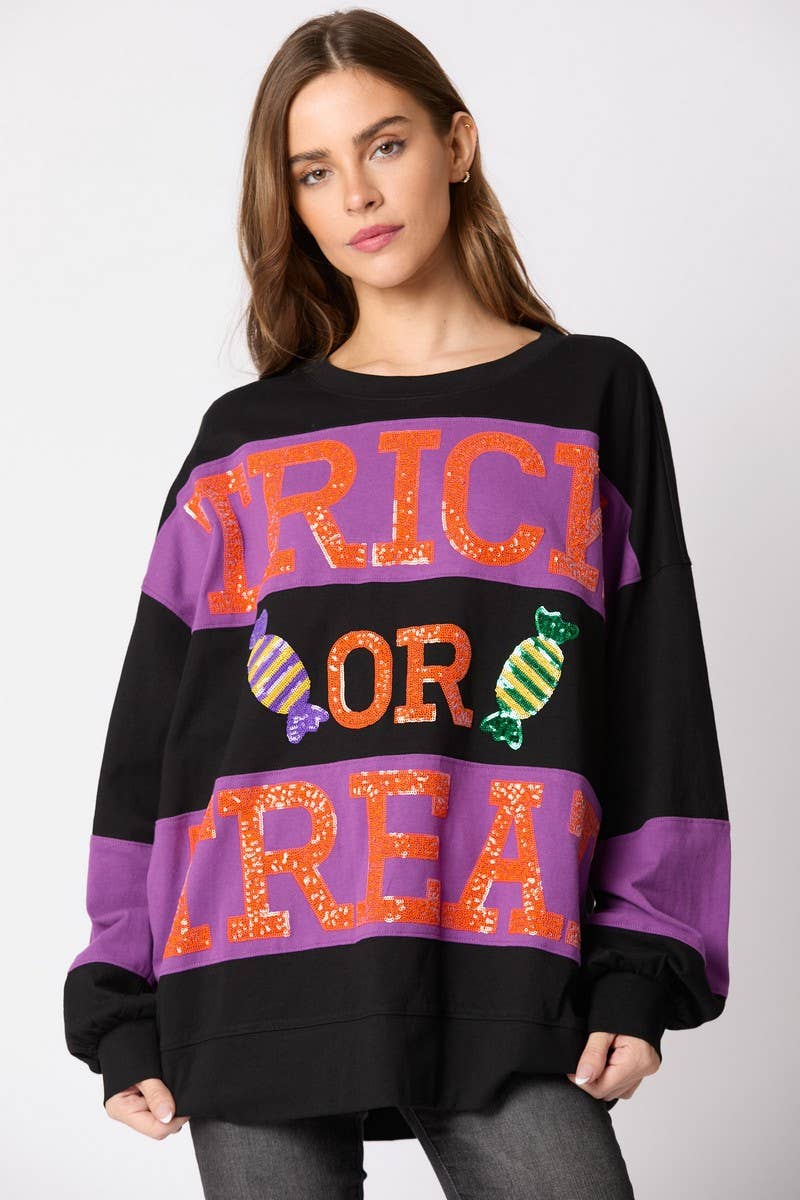 CWTBLL01243_HALLOWEEN LETTER SEQUIN COLORBLOCK SWEATSHIRT