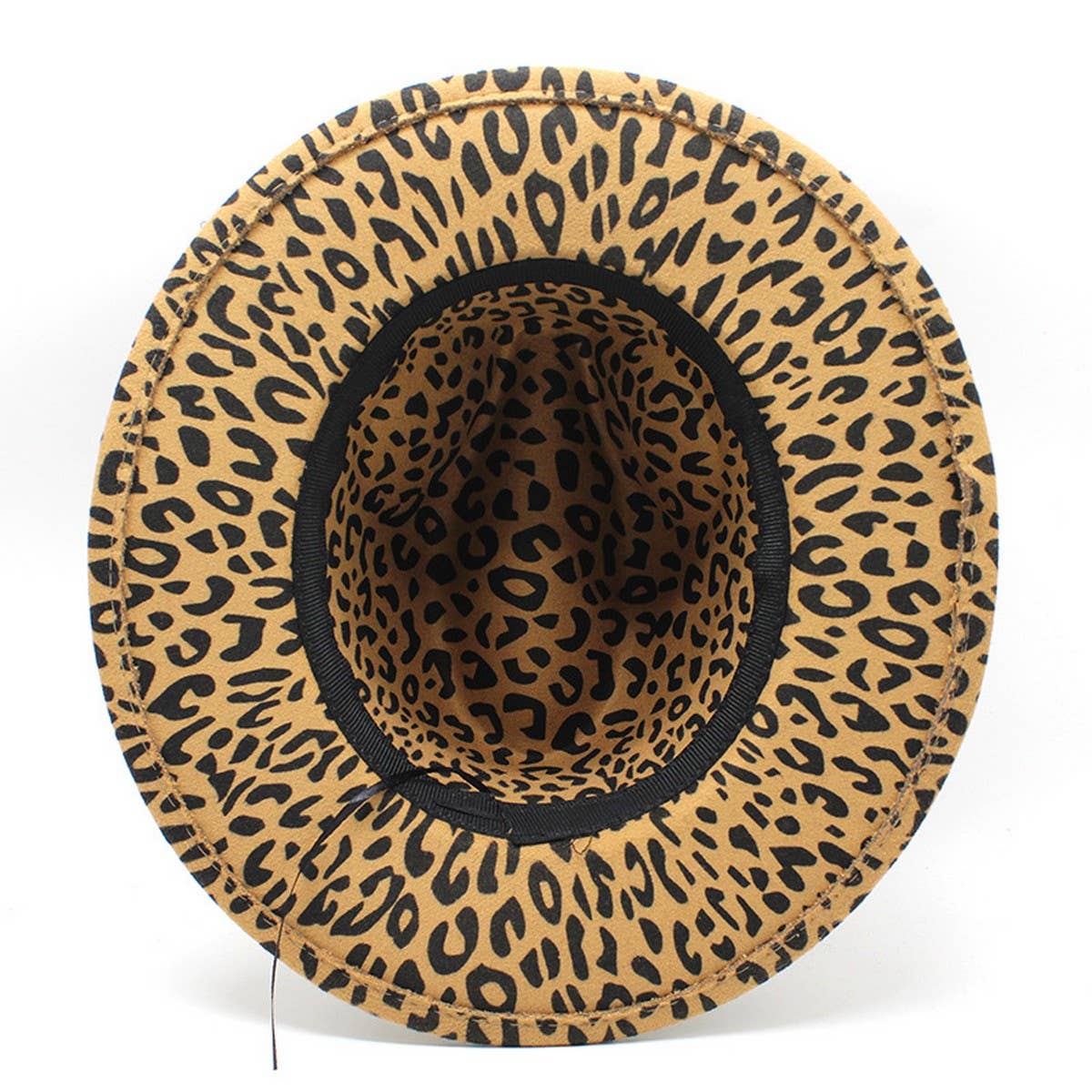CAMEL FEDORA LEOPARD PRINT HAT JAZZ WIDE BRIM HAT_CWAH2563