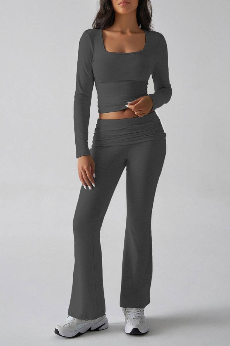 CWSS0770_YOGA SQUARE NECK LONG SLEEVE TOP PANTS SUIT