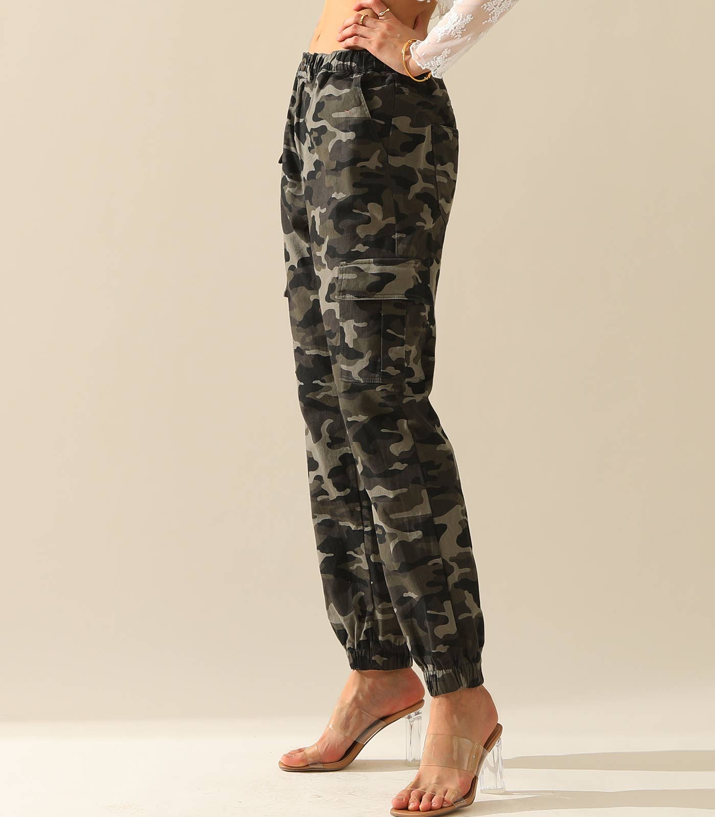 CWBLP400-1_Elastic Waist Camo Cargo Pants Cotton Work Pants