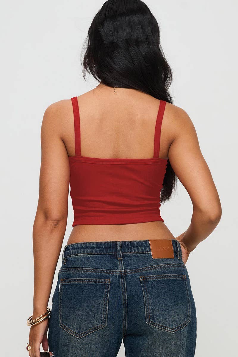 CWTTK1196_SOLID PLEATED CROPPED SLIM Y2K TANK TOP