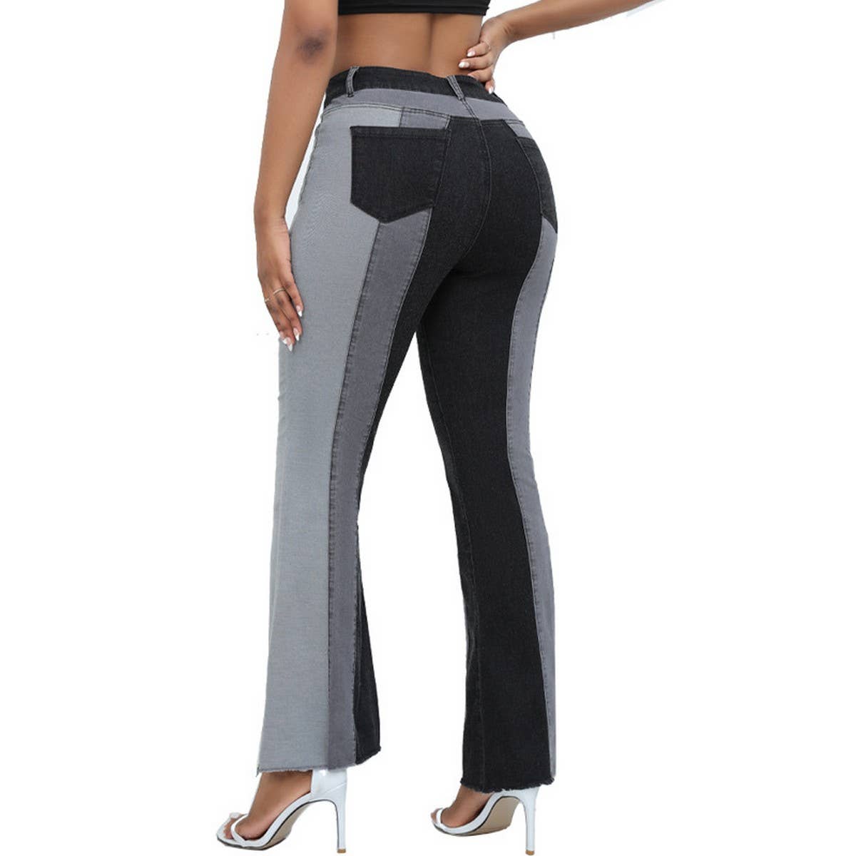 WOMENS WIDE LEG FLARED PANTS SLIM FIT JEANS_CWJP0170