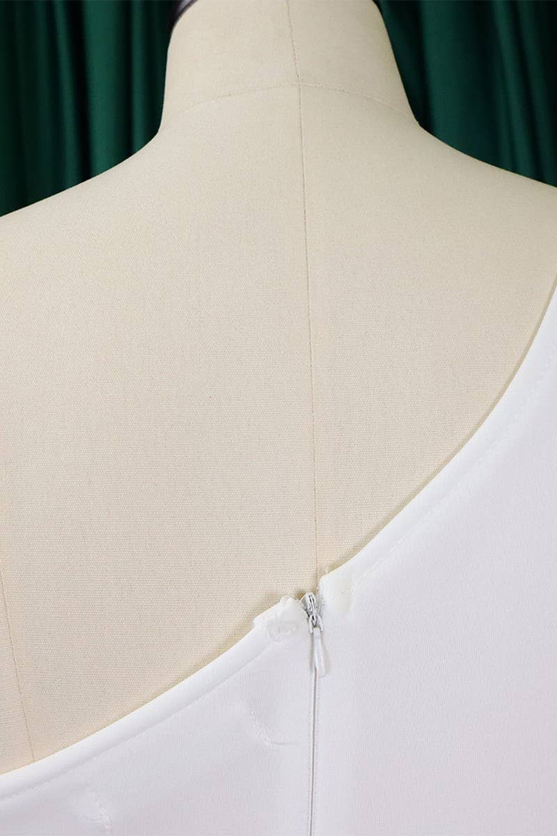 CWDMD1731_PLUS SIZE SLOPE NECK SLIT RUFFLED MIDI DRESS