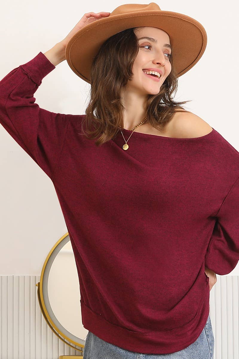 CWTTL1507_ NECK PULLOVER SWEATER KNIT TOP WITH RAW SEAM