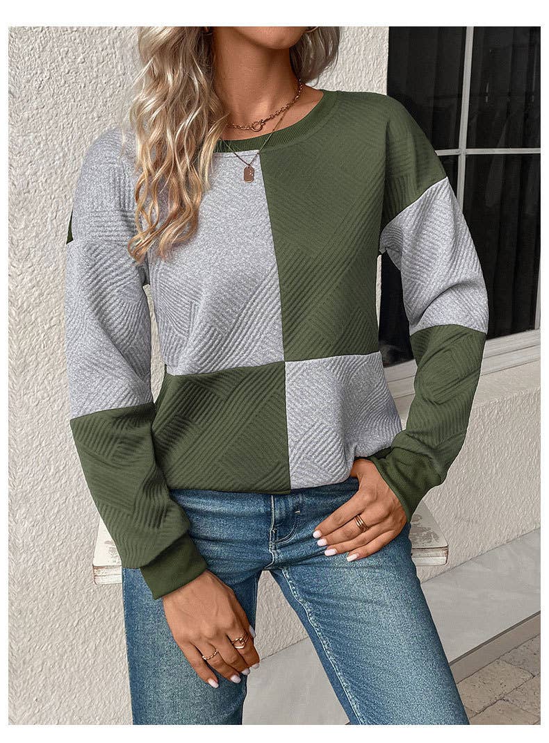 COLOR-MATCHING PULLOVER ROUND NECK SWEATSHIRT