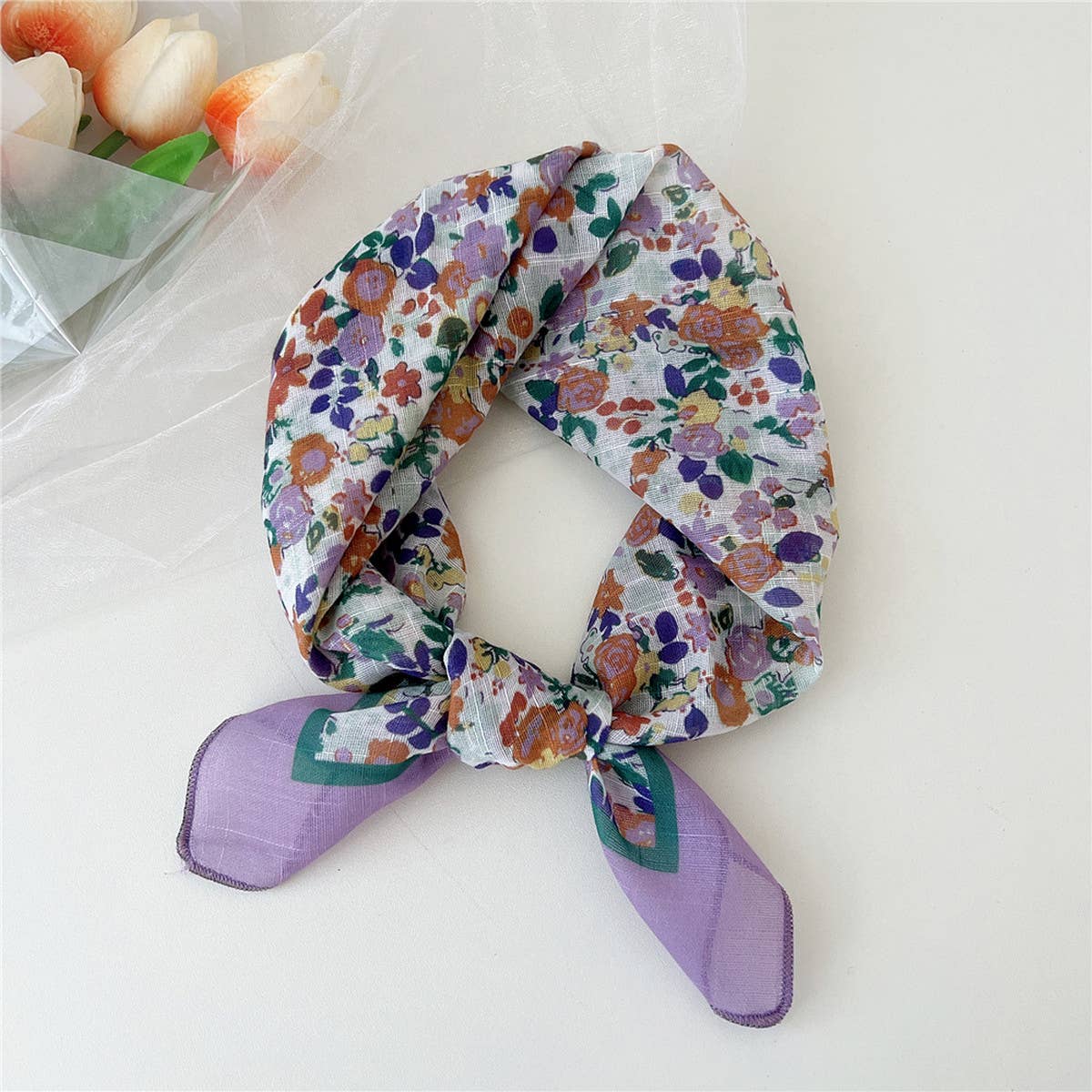 Cotton Linen Square Scarf - Breathable Neck Wrap