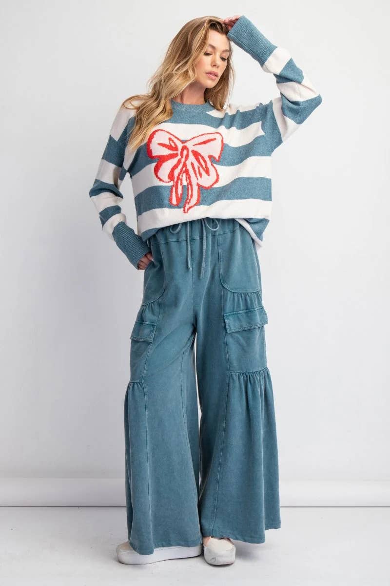 CREW-NECK PULLOVER LONG-SLEEVED BOW SWEATER